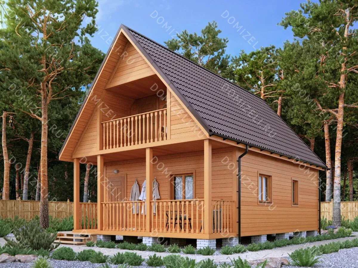 БАНЯ ИЗ БРУСА 6×8 «Б40» (95 кв.м., 2 этажа, 6 на 8, с мансардой, террасой и балконом)