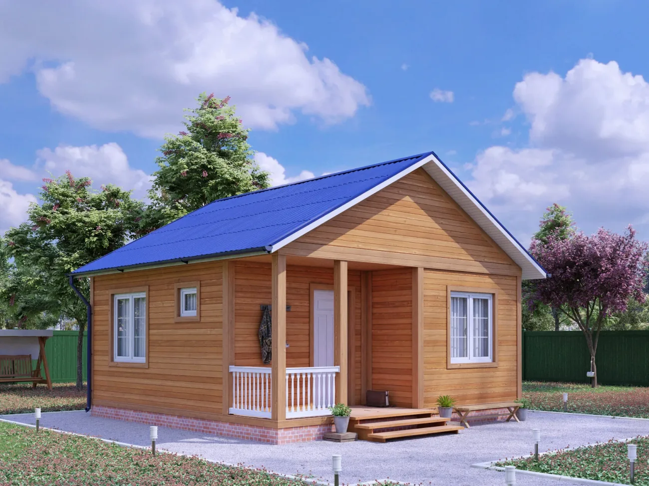 ДОМ ИЗ БРУСА 6×7,5 «ДБ23» (45 кв.м., 1 этаж, 6 на 7,5, с террасой, 1 спальней и отдельной кухней)