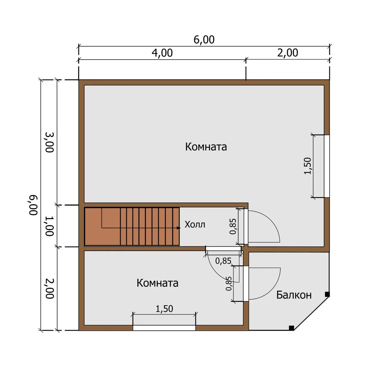 ДОМ ИЗ КАРКАСА 6×6 «ДК11» (56 кв.м., 2 этажа, 6 на 6, с мансардой, балконом и террасой) — фото 2