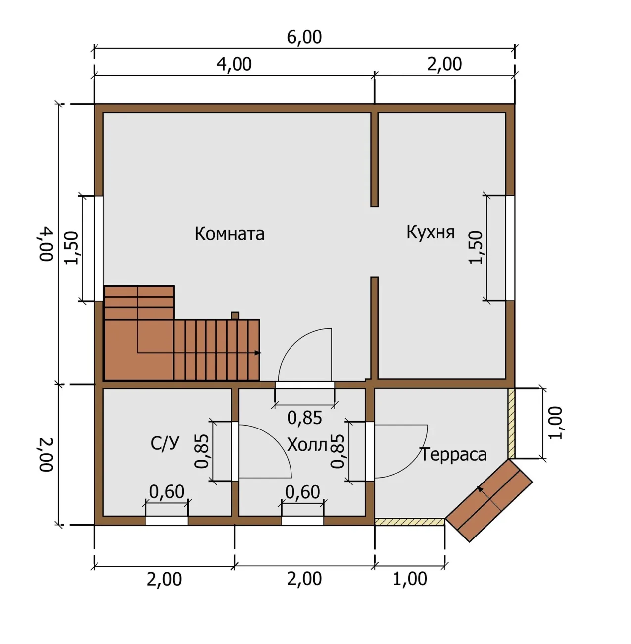 ДОМ ИЗ КАРКАСА 6×6 «ДК11» (56 кв.м., 2 этажа, 6 на 6, с мансардой, балконом и террасой) — фото 1