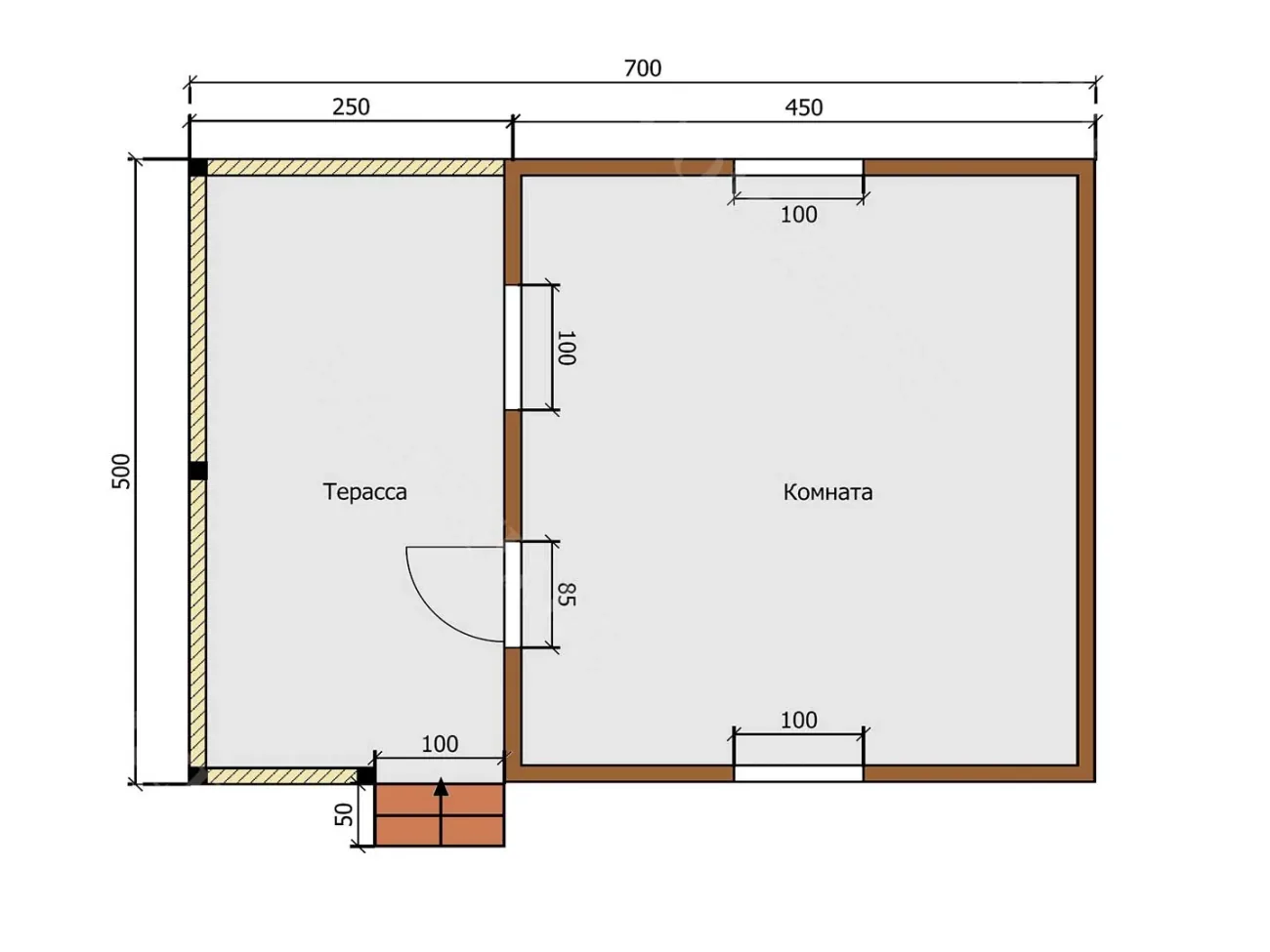 ДОМ ИЗ КАРКАСА 5×7 «ДК35» (35 кв.м., 1 этаж, 5 на 7, с крытой террасой, 1 спальней, за 1 месяц) — фото 1
