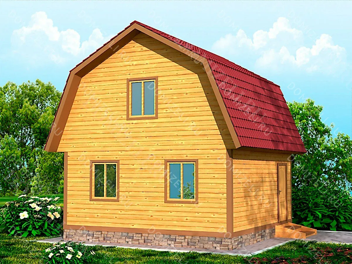 БАНЯ ИЗ БРУСА 6×6 «Б7» (63 кв.м., 2 этажа, 6 на 6, с мансардой, душевой и комнатой отдыха)