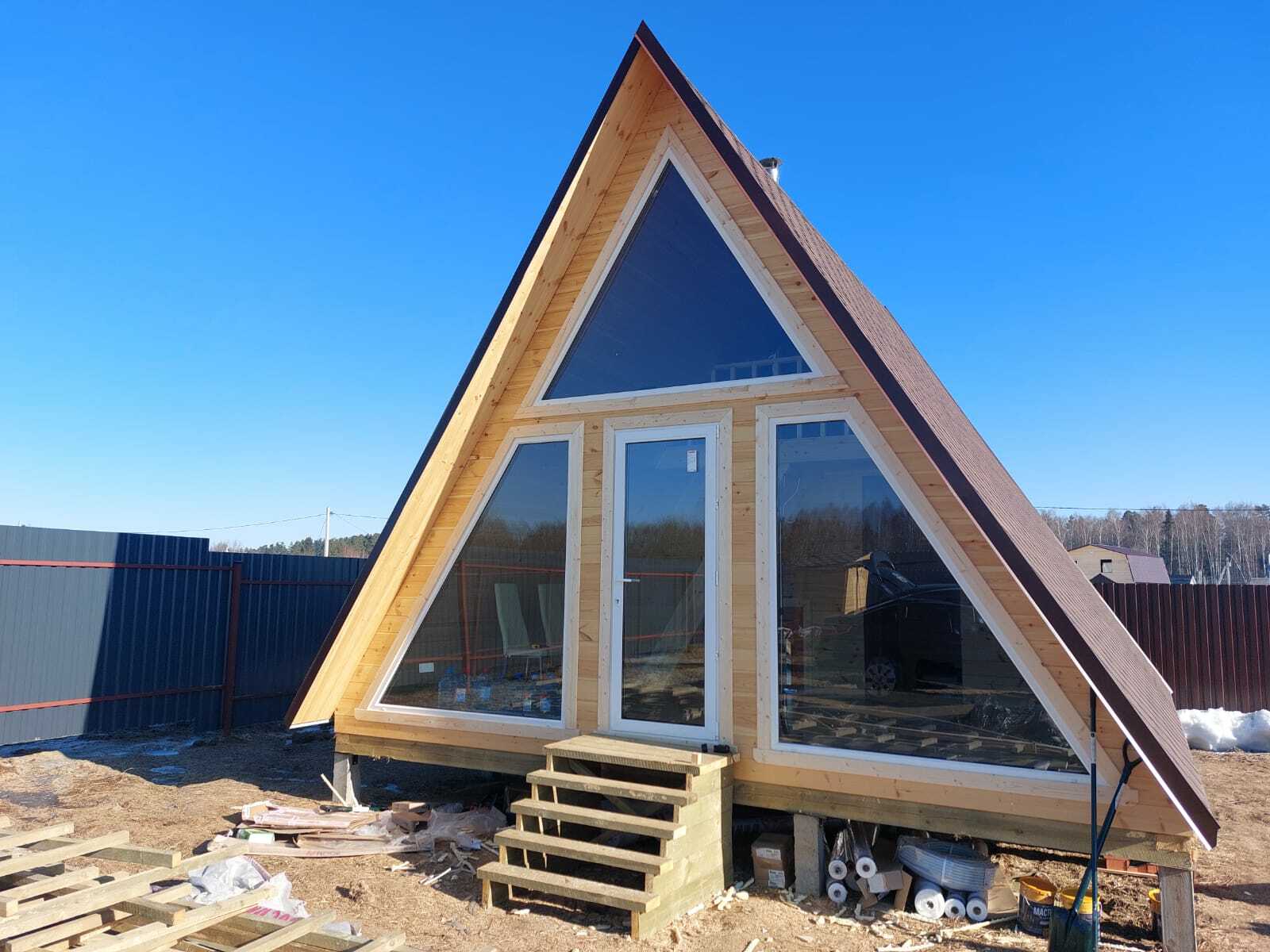 КАРКАСНАЯ БАНЯ A-FRAME 6×6 «Б44» (72 кв.м., 2 этажа, 6 на 6, с панорамными окнами и мансардой) — фото 2