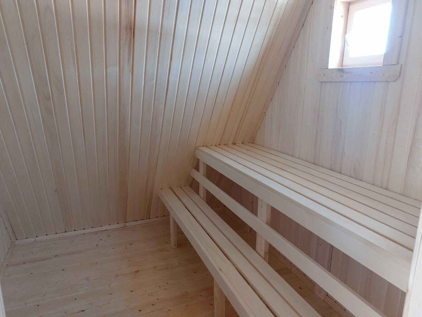 КАРКАСНАЯ БАНЯ A-FRAME 6×6 «Б44» (72 кв.м., 2 этажа, 6 на 6, с панорамными окнами и мансардой) — фото 3