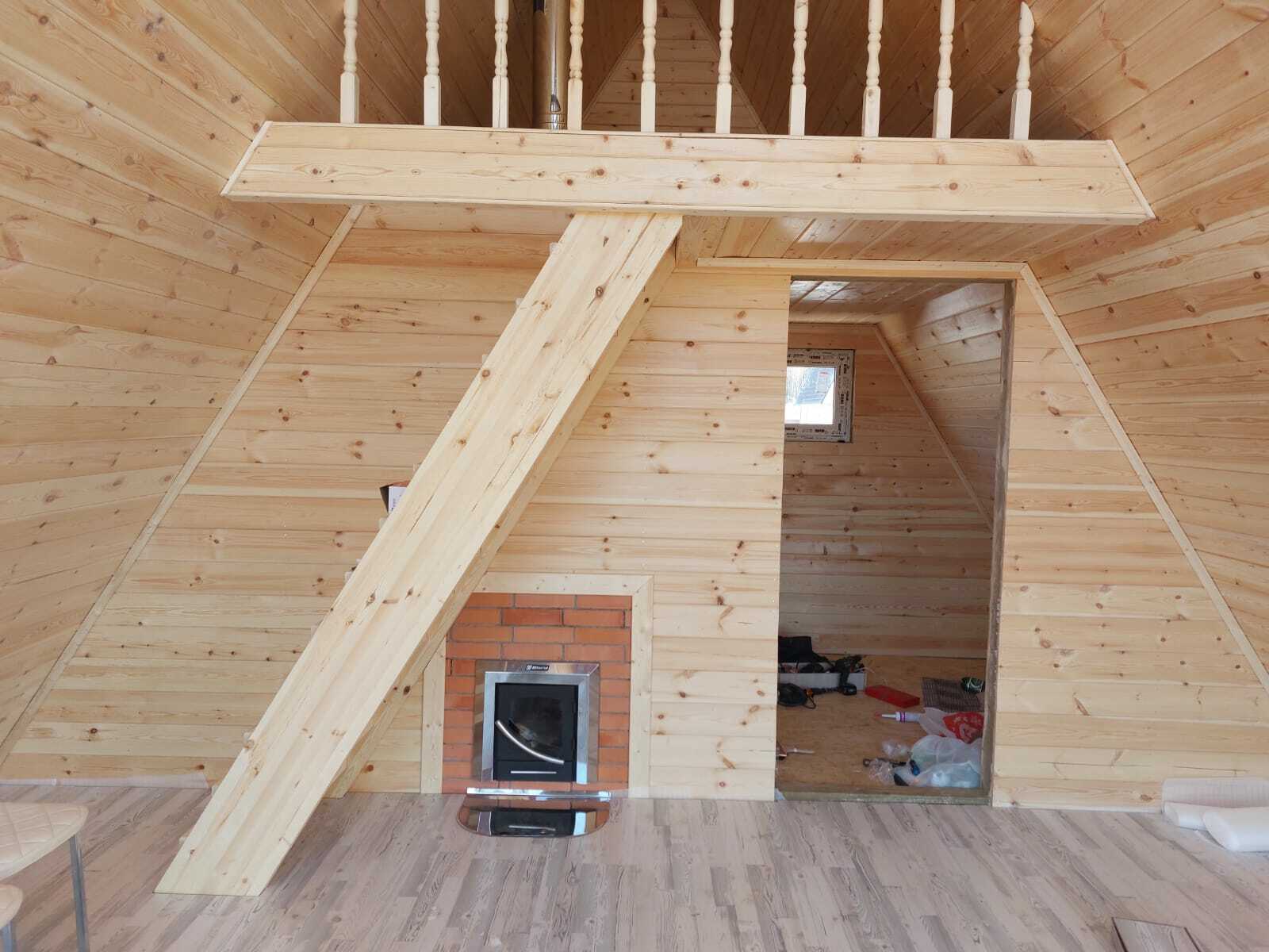 КАРКАСНАЯ БАНЯ A-FRAME 6×6 «Б44» (72 кв.м., 2 этажа, 6 на 6, с панорамными окнами и мансардой) — фото 5